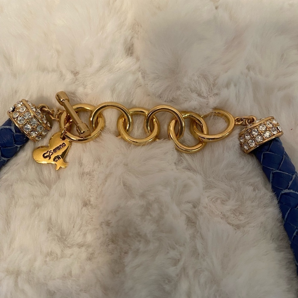 Serena Williams Blue
Leather Rope Necklace with Diamonique diamonds. Gold Beads - Picture 7 of 8
